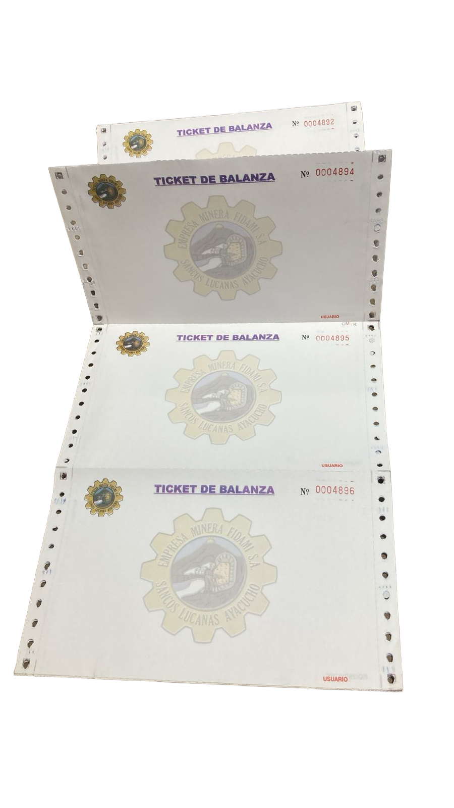 Ticket de balanza continuo para pesaje de camiones mineros
